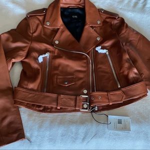 LTH JKT Mia Cropped Biker Jacket in Cognac Size XL